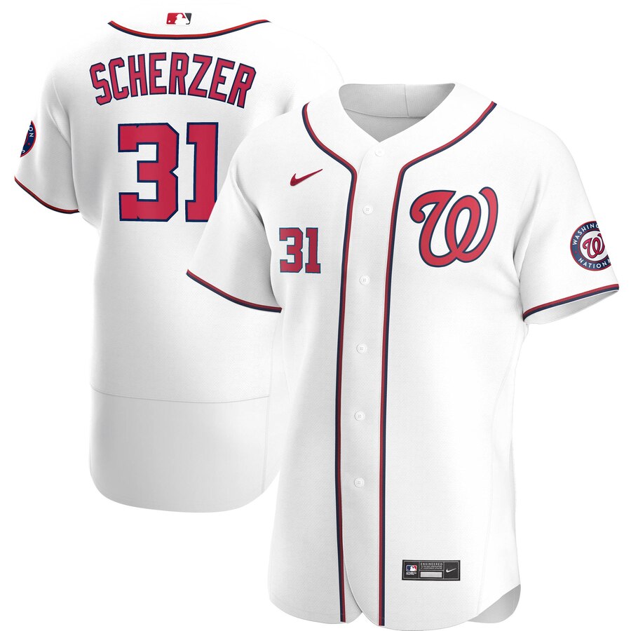 Washington Nationals #31 Max Scherzer Men Nike White Home 2020 Authentic Player MLB Jersey